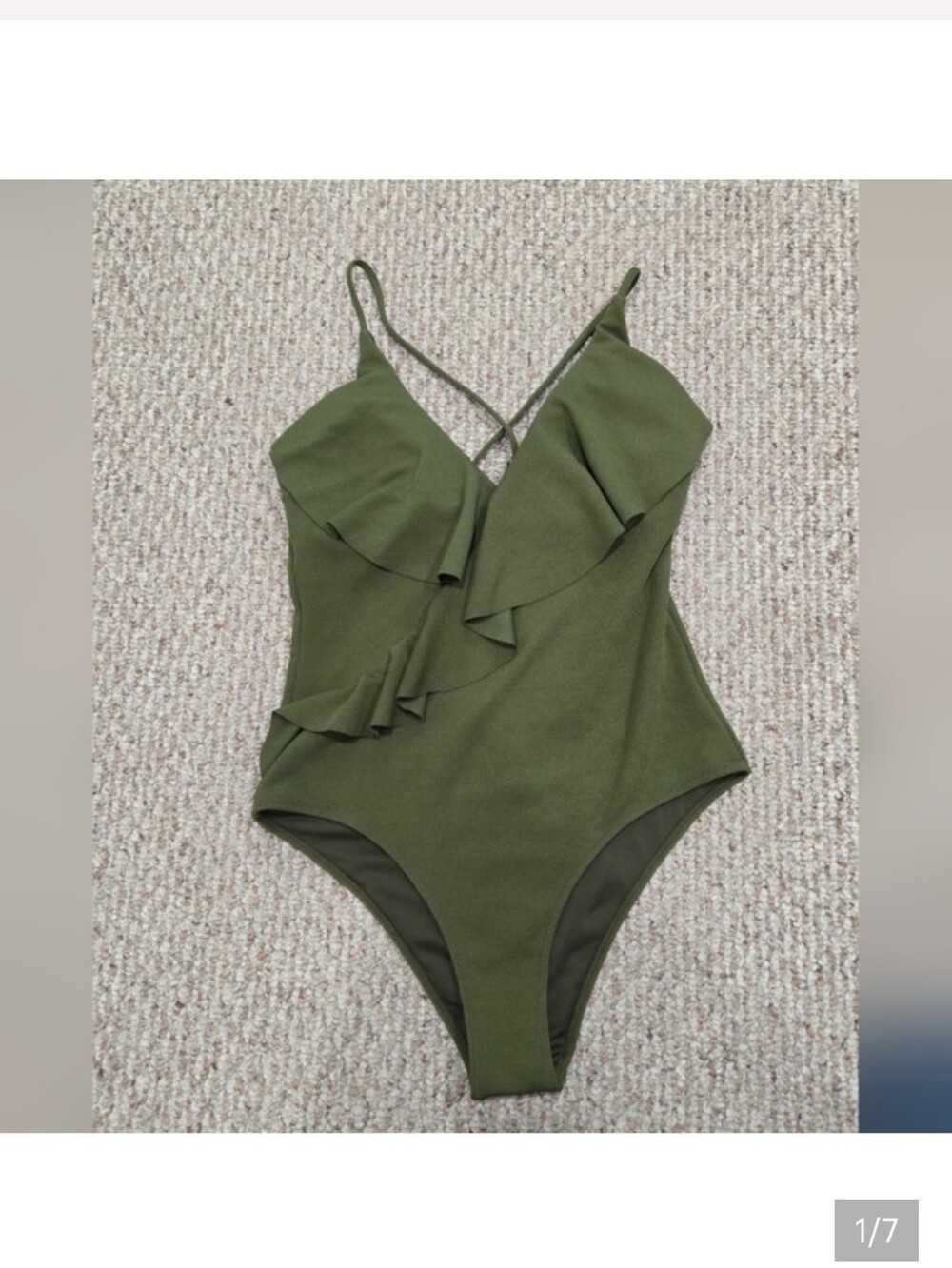 One Piece Ribbed Ruffle Olive Swimsuit
